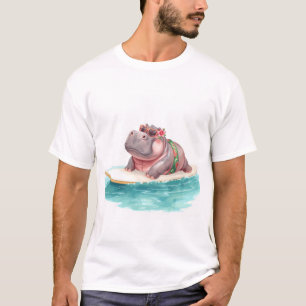 Hippo in Bikini on surf board T-Shirt