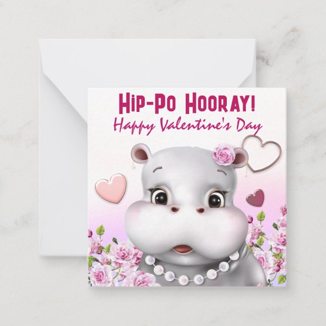 Hippo in Pearls Pink Floral Classroom Love Card (Front)
