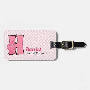 Hippo in Pink for Girls Letter H Monogram Luggage Tag