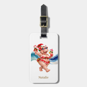 Hippo in red bikini for Christmas Luggage Tag
