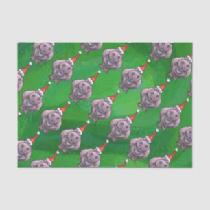 Hippo in Santa Hat Pattern On Green Tissue Paper