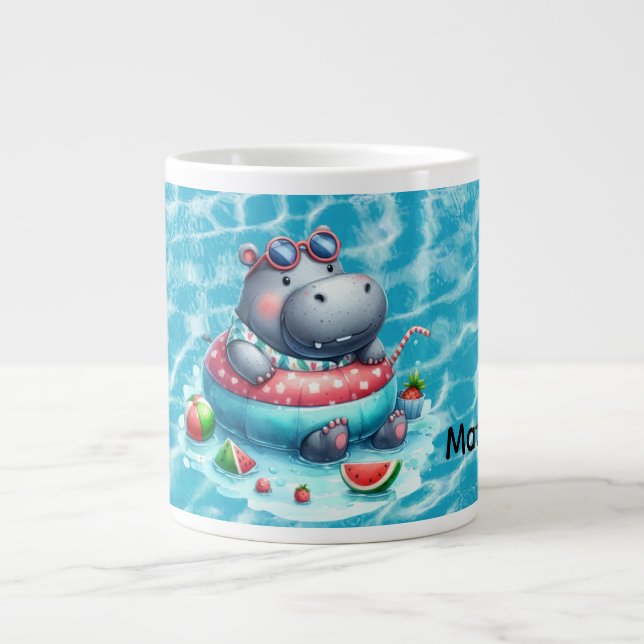 Hippo in the pool with Name Large Coffee Mug (Front)