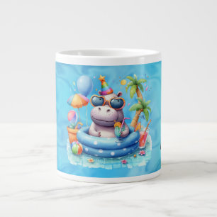 Hippo in the pool with Name Large Coffee Mug