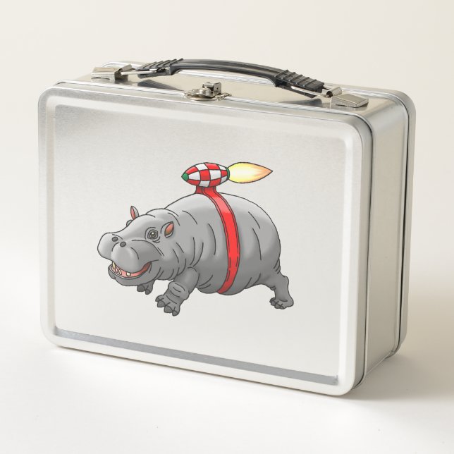 Hippo Jetpack Ride Metal Lunch Box (Front)