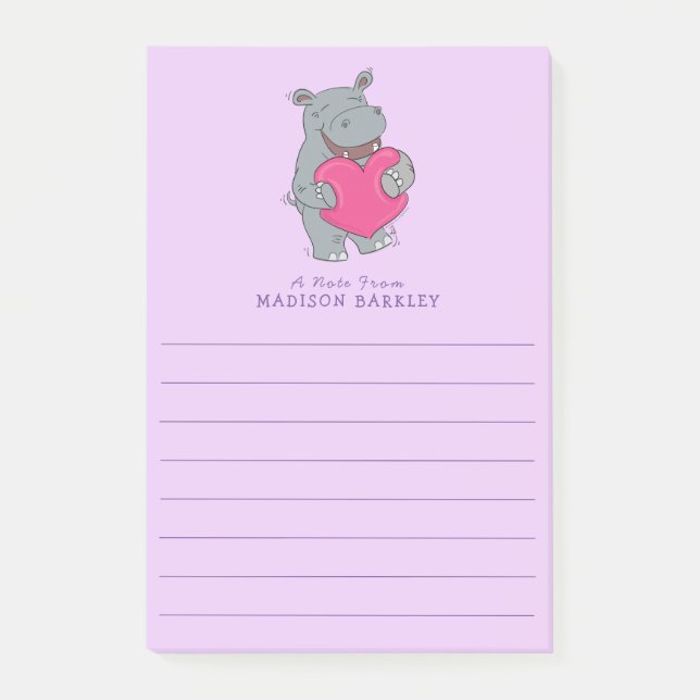 Hippo Kid's Cute Valentine's Day Notes (Front)