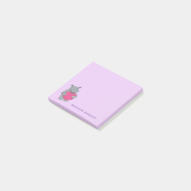 Hippo Kid's Cute Valentine's Day Post-it Notes (Angled)