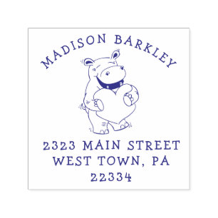 Hippo Kid's Cute Valentine's Return Address Stamp