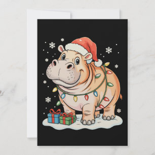 Hippo Lover Christmas Lights Xmas Holiday Season Card