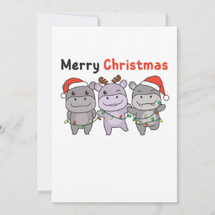 Hippo Merry Christmas Cute Dogs Holiday Card