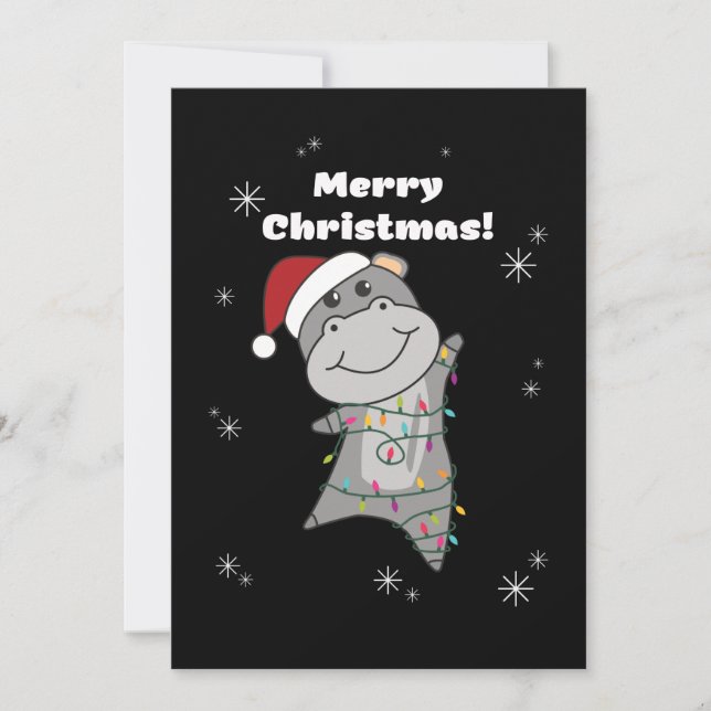 Hippo Merry Christmas Winter Animals Hippos Adult  Holiday Card (Front)