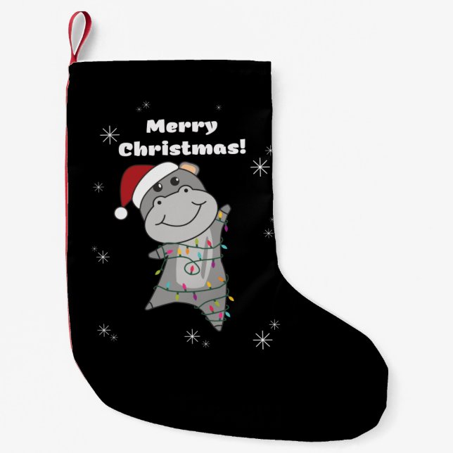 Hippo Merry Christmas Winter Animals Hippos Adult  Small Christmas Stocking (Front)