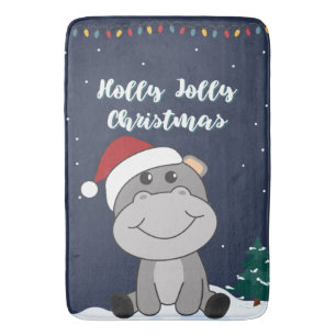 Hippo Merry Christmas Winter Animals Hippos Bath M Mat