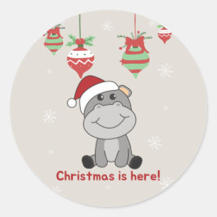 Hippo Merry Christmas Winter Animals Hippos Classi Classic Round Sticker