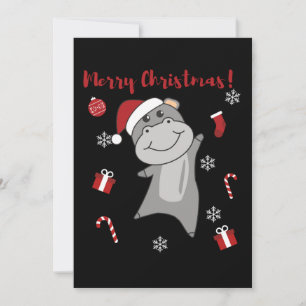 Hippo Merry Christmas Winter Animals Hippos Holiday Card