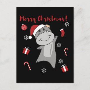 Hippo Merry Christmas Winter Animals Hippos Holiday Postcard