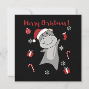 Hippo Merry Christmas Winter Animals Hippos Invitation