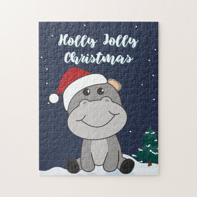 Hippo Merry Christmas Winter Animals Hippos Jigsaw Jigsaw Puzzle (Vertical)