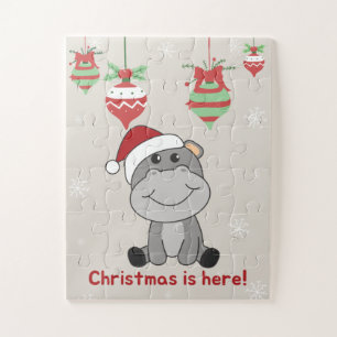 Hippo Merry Christmas Winter Animals Hippos Jigsaw Jigsaw Puzzle