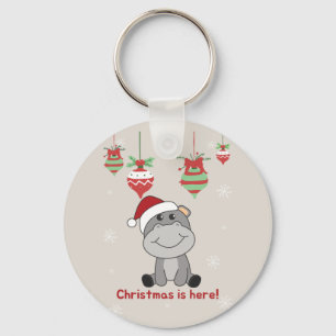 Hippo Merry Christmas Winter Animals Hippos Keycha Key Ring