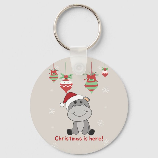 Hippo Merry Christmas Winter Animals Hippos Keycha Key Ring (Front)