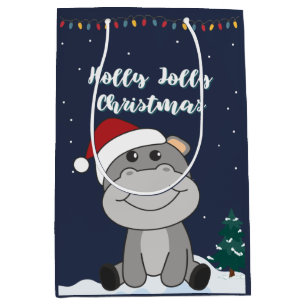 Hippo Merry Christmas Winter Animals Hippos Medium Gift Bag