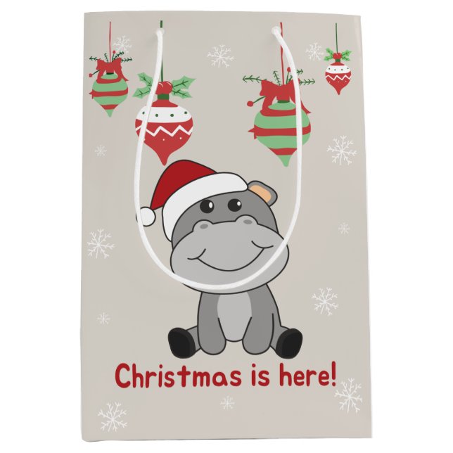 Hippo Merry Christmas Winter Animals Hippos Medium Medium Gift Bag (Front)