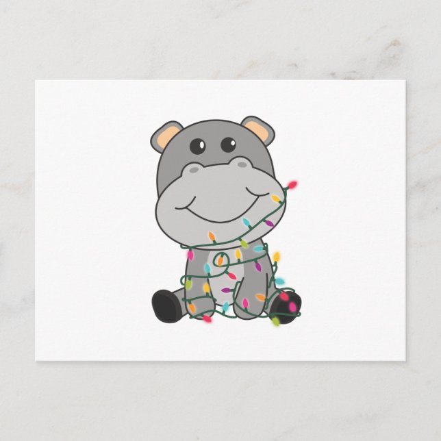 Hippo Merry Christmas Winter Animals Hippos Postcard (Front)