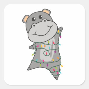 Hippo Merry Christmas Winter Animals Hippos Square Sticker