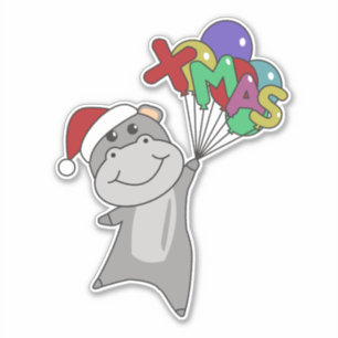 Hippo Merry Christmas Winter Animals Hippos Sticke