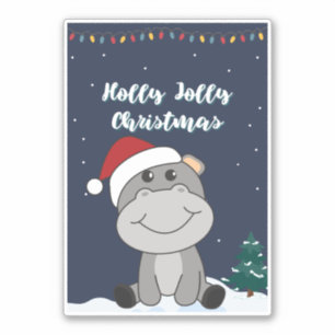 Hippo Merry Christmas Winter Animals Hippos Sticke
