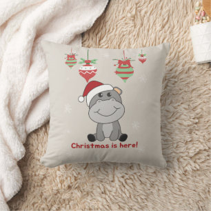 Hippo Merry Christmas Winter Animals Hippos Throw Cushion