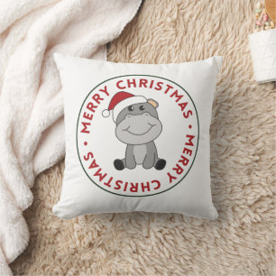 Hippo Merry Christmas Winter Animals Hippos Throw  Cushion