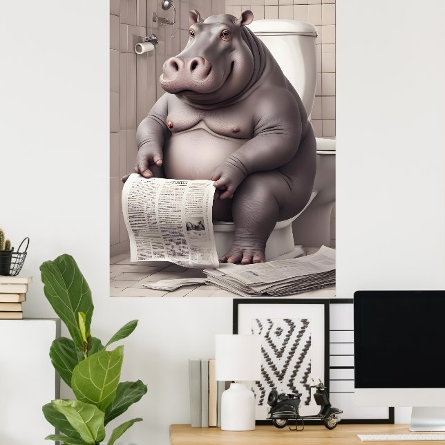 Hippo on the Toilet Reading Newspapers Poster (Home Office)