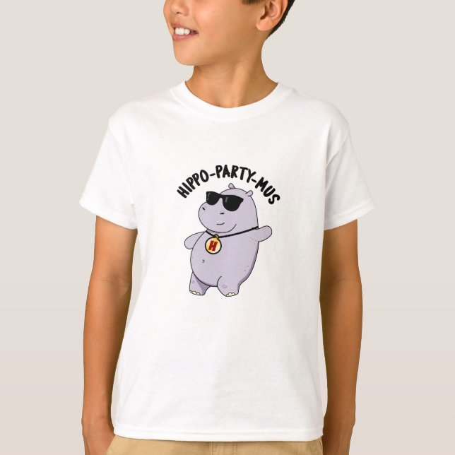 Hippo-party-mus Funny Animal Hippo Pun  T-Shirt (Front)