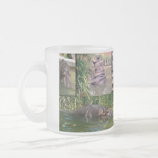 Hippo Photo Collage, Frosted Glass Coffee Mug (Left)