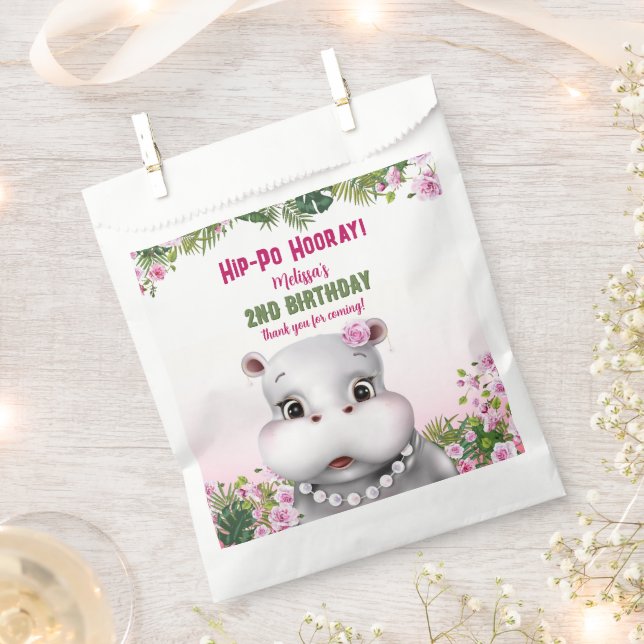 Hippo Pink Floral Girl Birthday Favour Bags (Clipped)