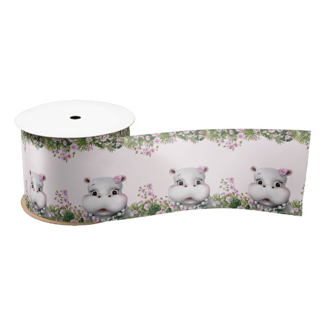 Hippo Pink Floral Satin Ribbon (Spool)