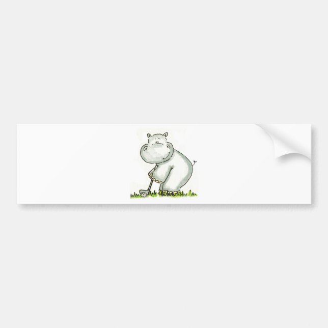 Hippo plays Golf Bumper Sticker (Front)