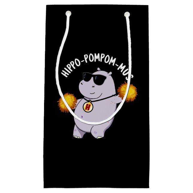 Hippo-pompom-mus Funny Animal Hippo Pun Dark BG Small Gift Bag (Front)