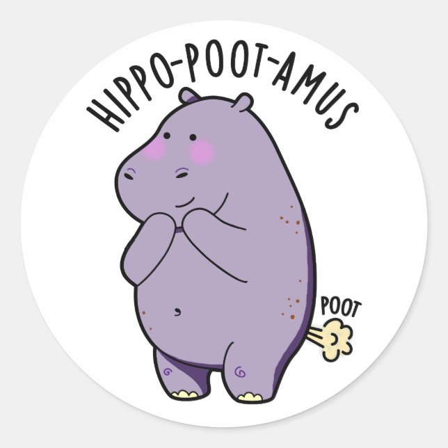 Hippo-poot-amus Funny Farting Hippo Pun  Classic Round Sticker (Front)