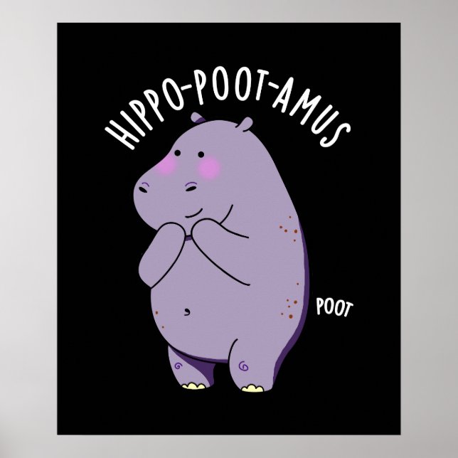  Hippo-poot-amus Funny Farting Hippo Pun Dark BG Poster (Front)