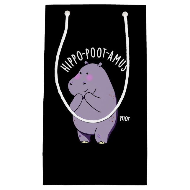  Hippo-poot-amus Funny Farting Hippo Pun Dark BG Small Gift Bag (Front)