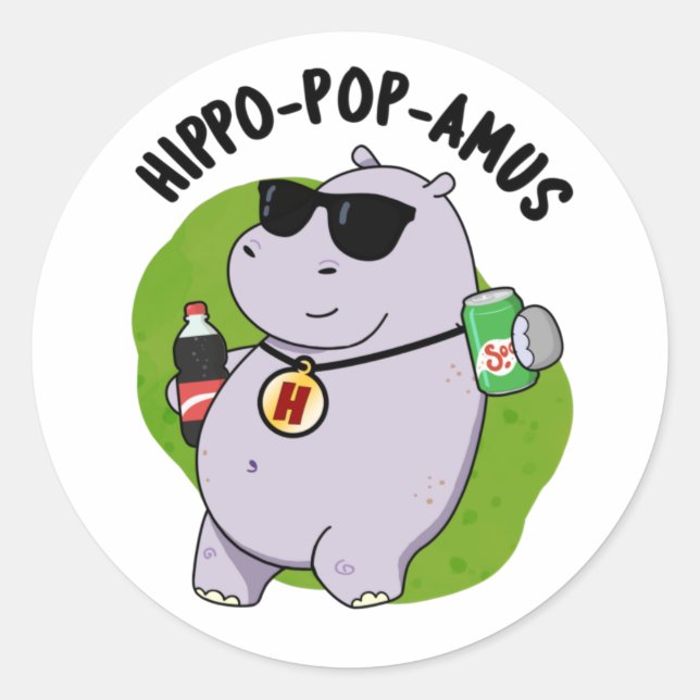 Hippo-pop-amus Funny Hippo Soda Pop Pun  Classic Round Sticker (Front)