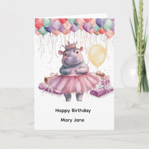 Hippo Princess with Balloon Card
