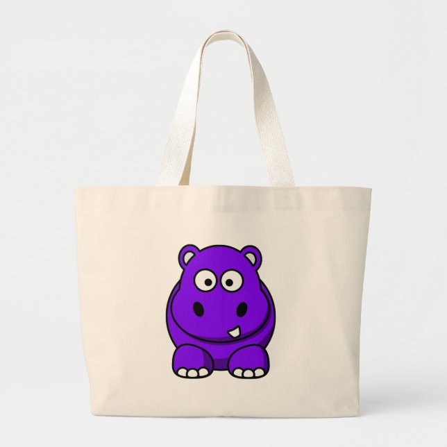 Hippo Purple Large Tote Bag (Front)