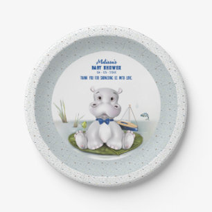 Hippo River Adventure Boy Baby Shower Paper Plates