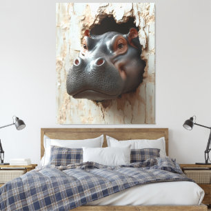 Hippo’s Grand Entrance – 3D Effect Wall Art