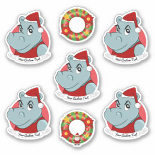 Hippo Santa Claus Christmas cartoon Sticker