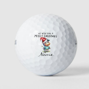 Hippo Santa Hat We wish you a Merry Christmas  Golf Balls