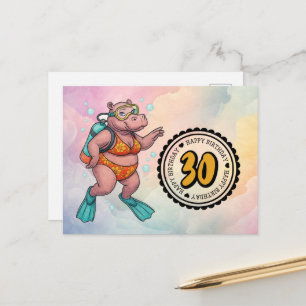 Hippo scuba diver 30th Birthday Postcard